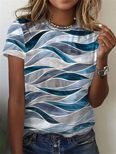 2022 nou tricou de vară cu mânecă scurtă, cu gât rotund, pentru femei, la modă, vintage, tricou cu imprimeu abstract 3D, pentru femei, ocazional, topuri stradale largi