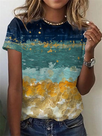2022 nou tricou de vară cu mânecă scurtă, cu gât rotund, pentru femei, la modă, vintage, tricou cu imprimeu abstract 3D, pentru femei, ocazional, topuri stradale largi