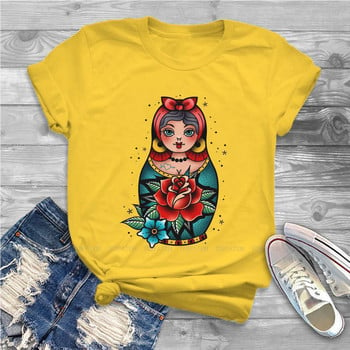 Matryoshka Doll Babushka Stacking Russian Tea 100% Cotton TSshirts Traditional Old School Tattoo Personalize Woman\'s T Shirt 4XL