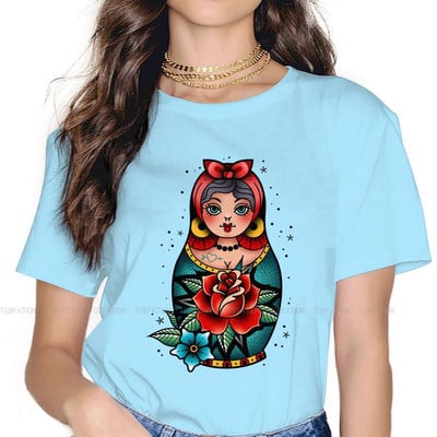Matrjoška Babuška Slaganje Ruski čaj 100% pamuk Majice s tradicionalnim tetovažama stare škole Personalizirajte žensku majicu 4XL