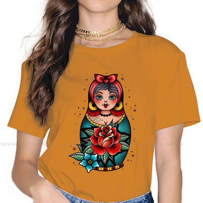 Matrjoška Babuška Slaganje Ruski čaj 100% pamuk Majice s tradicionalnim tetovažama stare škole Personalizirajte žensku majicu 4XL