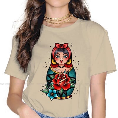 Matrjoška Babuška Slaganje Ruski čaj 100% pamuk Majice s tradicionalnim tetovažama stare škole Personalizirajte žensku majicu 4XL