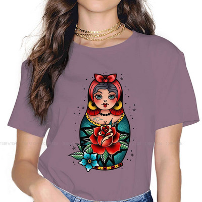 Matrjoška Babuška Slaganje Ruski čaj 100% pamuk Majice s tradicionalnim tetovažama stare škole Personalizirajte žensku majicu 4XL