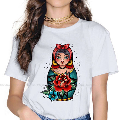 Matrjoška Babuška Slaganje Ruski čaj 100% pamuk Majice s tradicionalnim tetovažama stare škole Personalizirajte žensku majicu 4XL