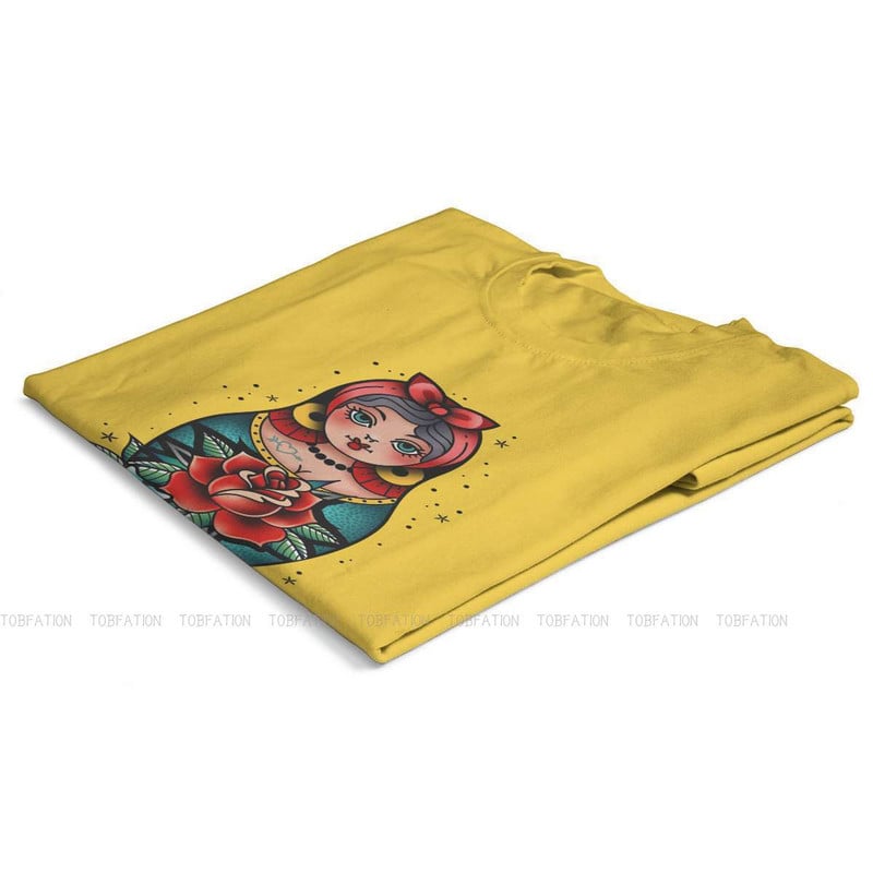 Matrjoška Babuška Slaganje Ruski čaj 100% pamuk Majice s tradicionalnim tetovažama stare škole Personalizirajte žensku majicu 4XL