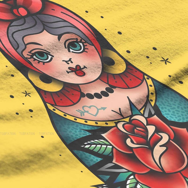 Matrjoška Babuška Slaganje Ruski čaj 100% pamuk Majice s tradicionalnim tetovažama stare škole Personalizirajte žensku majicu 4XL