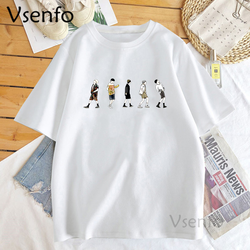 Berniuko grafiniai marškinėliai, medvilniniai, moteriški trumpomis rankovėmis, marškinėliai su raštu Vasaros madingi korėjietiški drabužiai