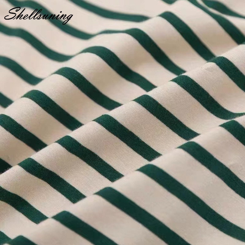 Shellsuning Tricou cu mânecă lungă cu dungi noi de toamnă pentru femei, ocazional, largi Harajuku, tricou pentru femei, coreeană, cu gât în formă de topuri minimaliste