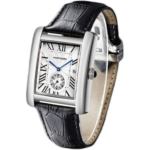 Vyriškas laikrodis su stačiakampiu ciferblatu ir ekologiškos odos apyranke