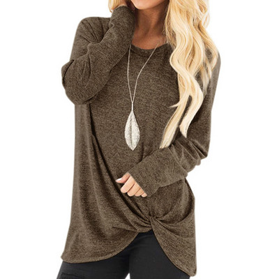 Női felső őszi tavaszi pólók Új csavart csomós szabálytalan ing O-nyakú robbanó ingek Causal Solid Blusas alsó felső GV989