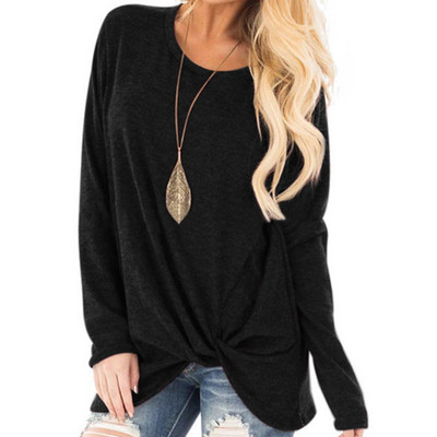 Női felső őszi tavaszi pólók Új csavart csomós szabálytalan ing O-nyakú robbanó ingek Causal Solid Blusas alsó felső GV989