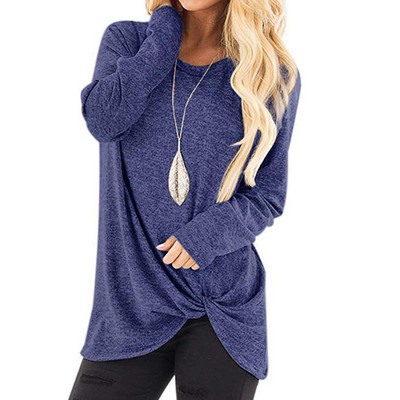 Női felső őszi tavaszi pólók Új csavart csomós szabálytalan ing O-nyakú robbanó ingek Causal Solid Blusas alsó felső GV989