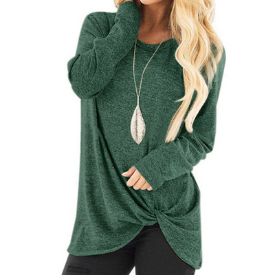 Női felső őszi tavaszi pólók Új csavart csomós szabálytalan ing O-nyakú robbanó ingek Causal Solid Blusas alsó felső GV989