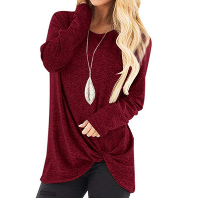 Női felső őszi tavaszi pólók Új csavart csomós szabálytalan ing O-nyakú robbanó ingek Causal Solid Blusas alsó felső GV989