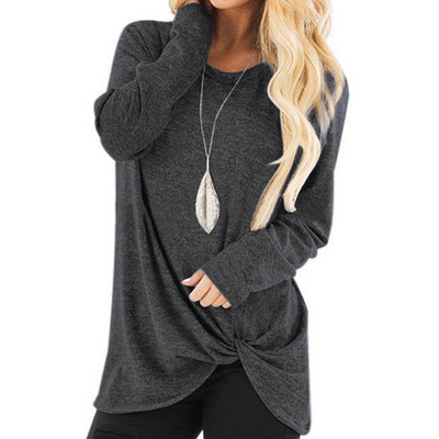 Női felső őszi tavaszi pólók Új csavart csomós szabálytalan ing O-nyakú robbanó ingek Causal Solid Blusas alsó felső GV989