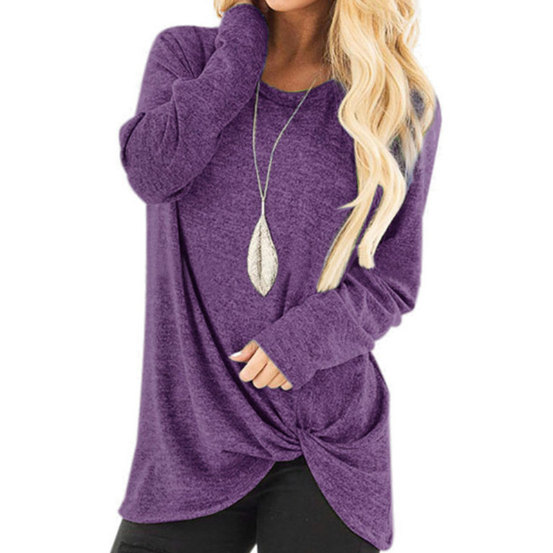 Női felső őszi tavaszi pólók Új csavart csomós szabálytalan ing O-nyakú robbanó ingek Causal Solid Blusas alsó felső GV989