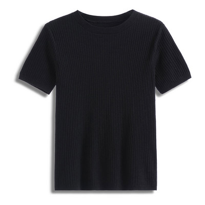 HLBCBG 2022 πλεκτό γυναικείο μπλουζάκι πλεκτό για την άνοιξη καλοκαίρι με κοντό μανίκι Top casual πλεκτό Γυναικείο μπλουζάκι Basic Rib