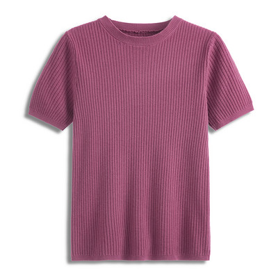 HLBCBG 2022 m. pavasario vasara megzti moteriški marškinėliai, madingi trumpomis rankovėmis, laisvalaikio drabužiai, moteriški marškinėliai su šonkauliu