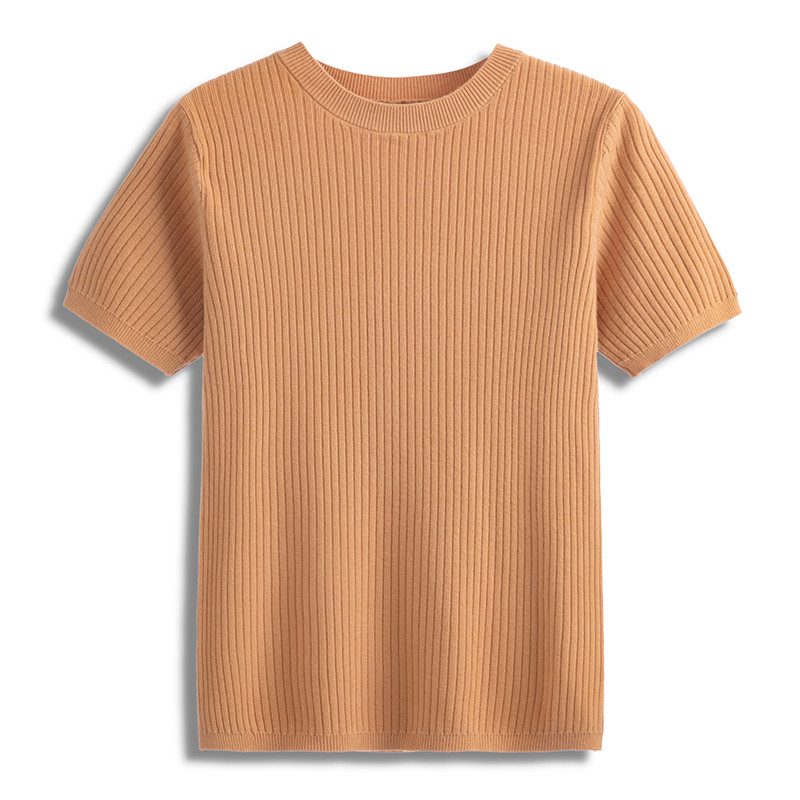 HLBCBG 2022 m. pavasario vasara megzti moteriški marškinėliai, madingi trumpomis rankovėmis, laisvalaikio drabužiai, moteriški marškinėliai su šonkauliu