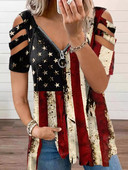 Μπλούζα με γιακά με φερμουάρ New American Flag Star Cop Top Ropa Mujer Anime y2k Clothes Tops Roupas Femininas T Shirt 2022