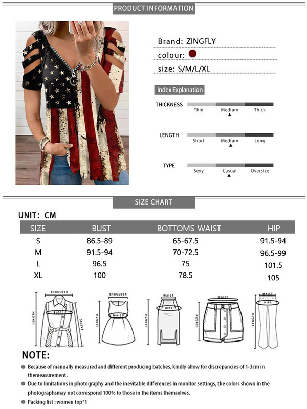 Μπλούζα με γιακά με φερμουάρ New American Flag Star Cop Top Ropa Mujer Anime y2k Clothes Tops Roupas Femininas T Shirt 2022