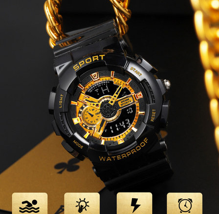 Mechaninis laikrodis su guminiu dirželiu - atsparus vandeniui modelis