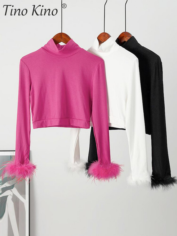 Tricou decupat cu pene pentru femei 2022 slăbit de primăvară la modă pentru femei Tricouri cu mânecă lungă cu panouri Tricouri pentru femei