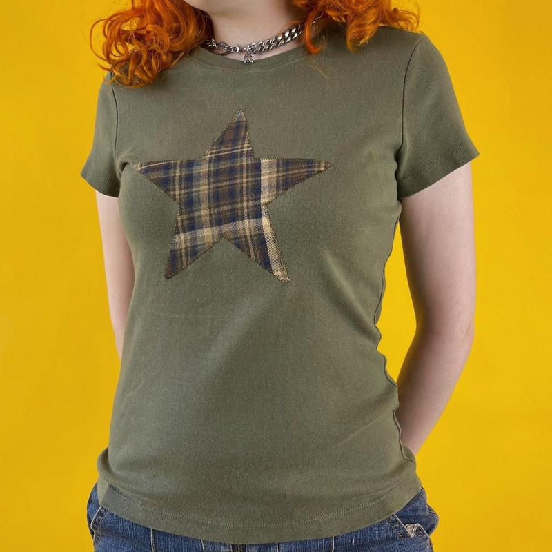 „Y2K Star Crop“ viršutinė rankovė be rankovių O kaklo mėlyna, plona marškinėliai „Harajuku“ marškinėliai, moteriški 90-ųjų gatvės drabužiai