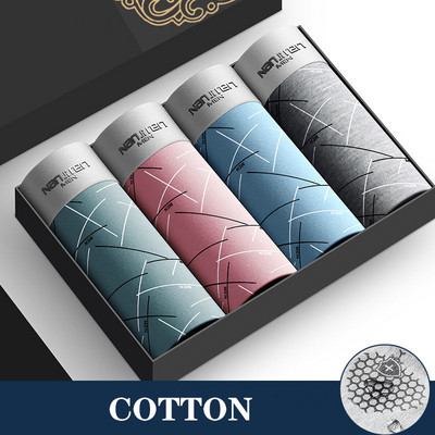 4vnt Vyriški Bokseriai Medvilniniai apatiniai Homme Kelnaitės Vyriškos kelnaitės Geros kokybės šortai Solid Hombre Cuecas Slip Calzoncillos