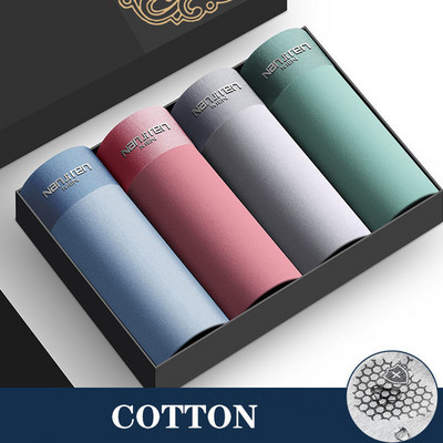 4vnt Vyriški Bokseriai Medvilniniai apatiniai Homme Kelnaitės Vyriškos kelnaitės Geros kokybės šortai Solid Hombre Cuecas Slip Calzoncillos