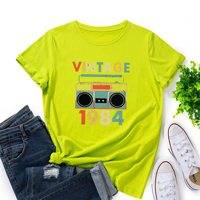 Îmbrăcăminte pentru femei de vară Tricou cu imprimeu cu litere din 1984 Cămașă pentru femei 100% bumbac Tricou cu mânecă scurtă Gâtul O Topuri supradimensionate Violet