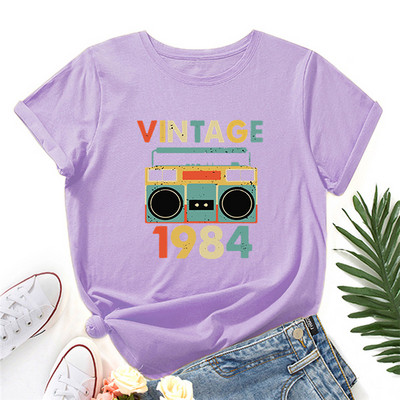 Îmbrăcăminte pentru femei de vară Tricou cu imprimeu cu litere din 1984 Cămașă pentru femei 100% bumbac Tricou cu mânecă scurtă Gâtul O Topuri supradimensionate Violet
