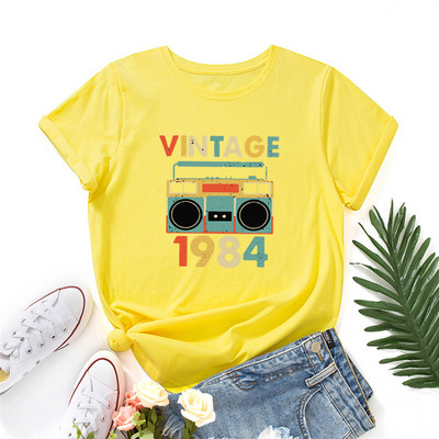 Îmbrăcăminte pentru femei de vară Tricou cu imprimeu cu litere din 1984 Cămașă pentru femei 100% bumbac Tricou cu mânecă scurtă Gâtul O Topuri supradimensionate Violet