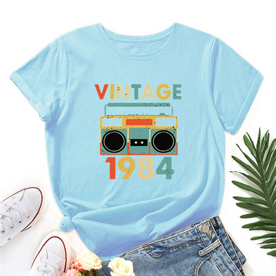 Îmbrăcăminte pentru femei de vară Tricou cu imprimeu cu litere din 1984 Cămașă pentru femei 100% bumbac Tricou cu mânecă scurtă Gâtul O Topuri supradimensionate Violet