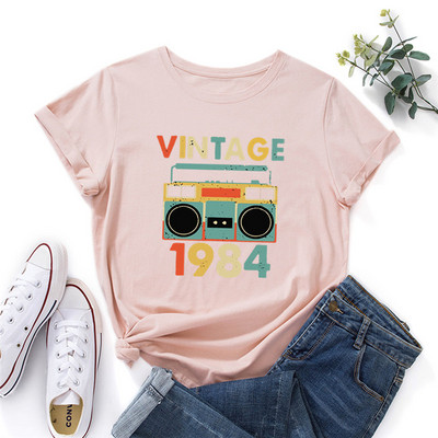 Îmbrăcăminte pentru femei de vară Tricou cu imprimeu cu litere din 1984 Cămașă pentru femei 100% bumbac Tricou cu mânecă scurtă Gâtul O Topuri supradimensionate Violet