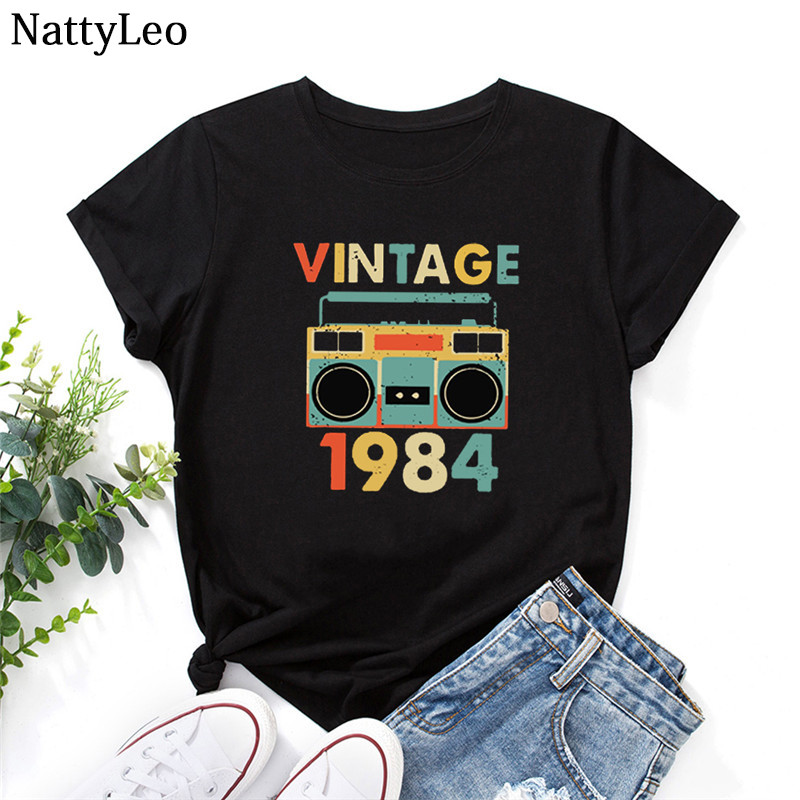 Îmbrăcăminte pentru femei de vară Tricou cu imprimeu cu litere din 1984 Cămașă pentru femei 100% bumbac Tricou cu mânecă scurtă Gâtul O Topuri supradimensionate Violet