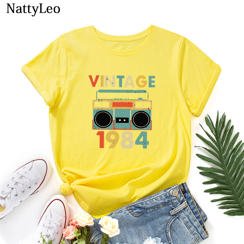 Îmbrăcăminte pentru femei de vară Tricou cu imprimeu cu litere din 1984 Cămașă pentru femei 100% bumbac Tricou cu mânecă scurtă Gâtul O Topuri supradimensionate Violet