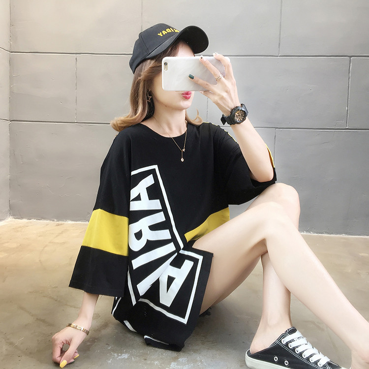 Tricou asimetric pentru femei, primăvară, vară, supradimensionat, din bumbac, Harajuku, ocazional, cu imprimeu cu litere, topuri hip hop