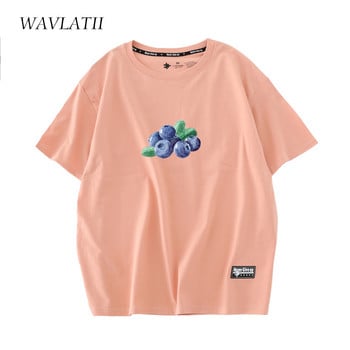 WAVLATII Γυναικεία λευκά βαμβακερά T-shirts Γυναικεία μπλουζάκια με στάμπα με βατόμουρο casual ροζ καλοκαιρινό κοντομάνικο μπλουζάκι WT2206