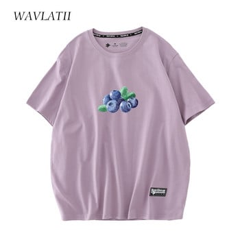 WAVLATII Γυναικεία λευκά βαμβακερά T-shirts Γυναικεία μπλουζάκια με στάμπα με βατόμουρο casual ροζ καλοκαιρινό κοντομάνικο μπλουζάκι WT2206