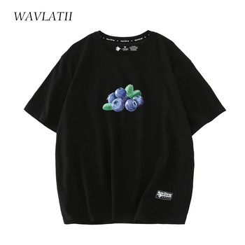 WAVLATII Γυναικεία λευκά βαμβακερά T-shirts Γυναικεία μπλουζάκια με στάμπα με βατόμουρο casual ροζ καλοκαιρινό κοντομάνικο μπλουζάκι WT2206