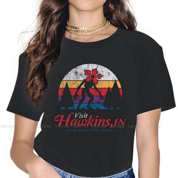 Επισκεφτείτε το Hawkins Vintage Distressed Demogorgon TSshirt For Girls Stranger Things Joyce Jim Mike Eleven Tees Ladies Tshirt Tshirt