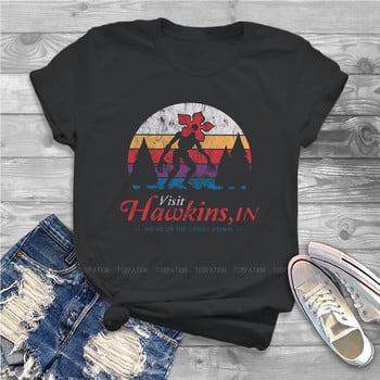 Επισκεφτείτε το Hawkins Vintage Distressed Demogorgon TSshirt For Girls Stranger Things Joyce Jim Mike Eleven Tees Ladies Tshirt Tshirt