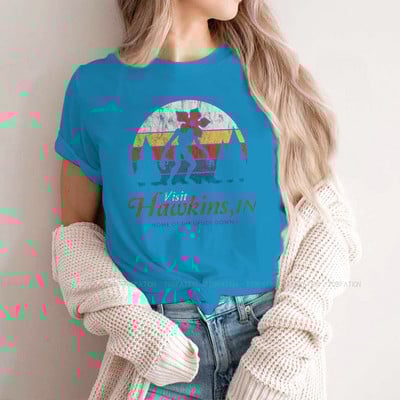 Apsilankykite „Hawkins Vintage Distressed Demogorgon“ marškinėliai mergaitėms „Stranger Things“ Joyce'as Jimas Mike'as „Eleven Tees“ moteriški marškinėliai Graphic