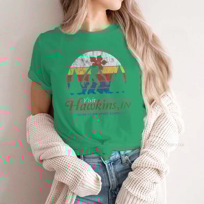 Apsilankykite „Hawkins Vintage Distressed Demogorgon“ marškinėliai mergaitėms „Stranger Things“ Joyce'as Jimas Mike'as „Eleven Tees“ moteriški marškinėliai Graphic