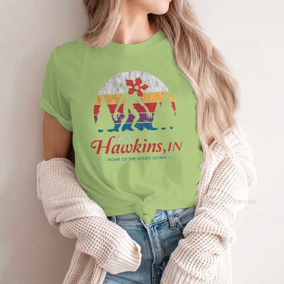 Apsilankykite „Hawkins Vintage Distressed Demogorgon“ marškinėliai mergaitėms „Stranger Things“ Joyce'as Jimas Mike'as „Eleven Tees“ moteriški marškinėliai Graphic