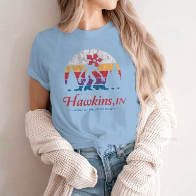 Apsilankykite „Hawkins Vintage Distressed Demogorgon“ marškinėliai mergaitėms „Stranger Things“ Joyce'as Jimas Mike'as „Eleven Tees“ moteriški marškinėliai Graphic