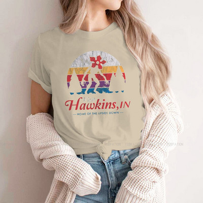 Apsilankykite „Hawkins Vintage Distressed Demogorgon“ marškinėliai mergaitėms „Stranger Things“ Joyce'as Jimas Mike'as „Eleven Tees“ moteriški marškinėliai Graphic