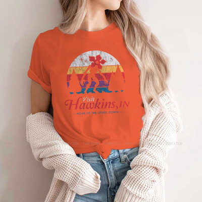 Apsilankykite „Hawkins Vintage Distressed Demogorgon“ marškinėliai mergaitėms „Stranger Things“ Joyce'as Jimas Mike'as „Eleven Tees“ moteriški marškinėliai Graphic