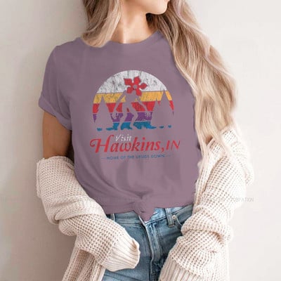 Apsilankykite „Hawkins Vintage Distressed Demogorgon“ marškinėliai mergaitėms „Stranger Things“ Joyce'as Jimas Mike'as „Eleven Tees“ moteriški marškinėliai Graphic